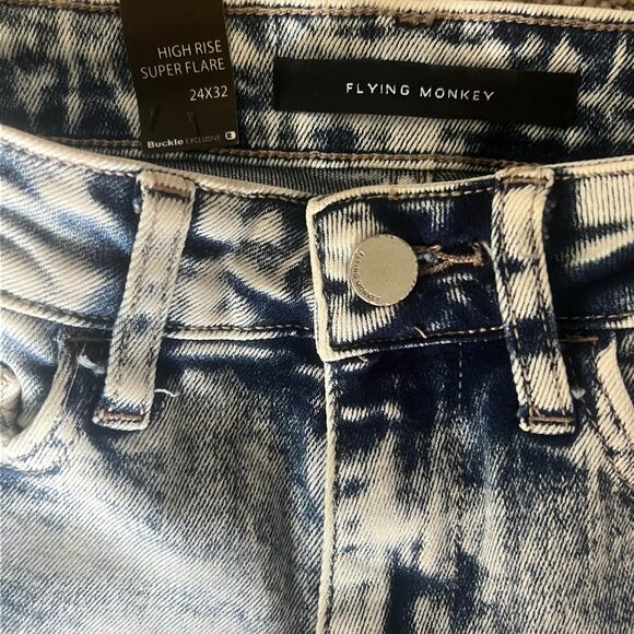 Flying Monkey High Rise Super Flare Jeans 24x32 Acid Wash Buckle NWT Edgy Y2K - Picture 4 of 6